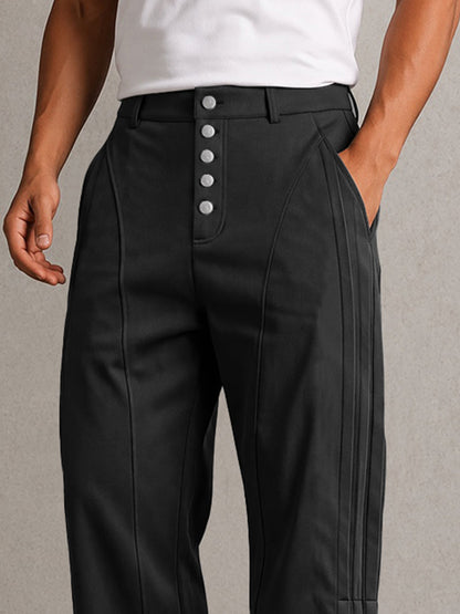 Casual Multi-Button Fly Pleated Pants