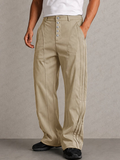 Casual Multi-Button Fly Pleated Pants