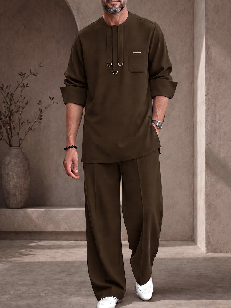 Utility Casual D-Ring Details Shirt Pants Set