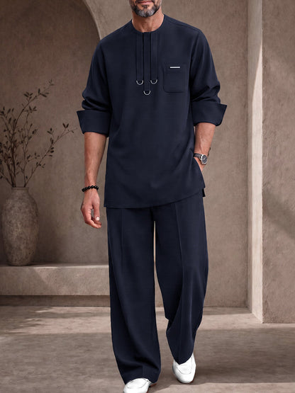 Utility Casual D-Ring Details Shirt Pants Set