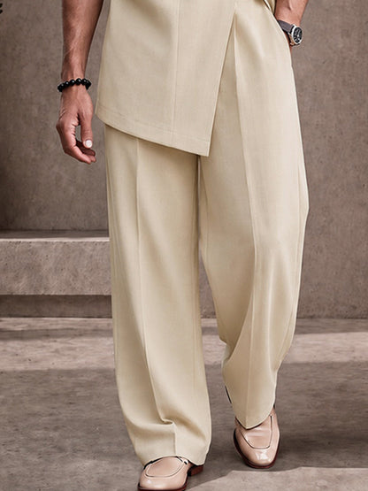 Casual Button-Neck Side Slit Shirt Pants Set
