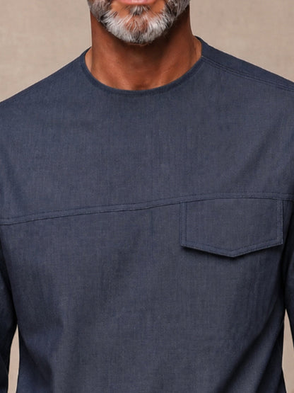 Effortless 100% Cotton Denim Long Sleeve Top
