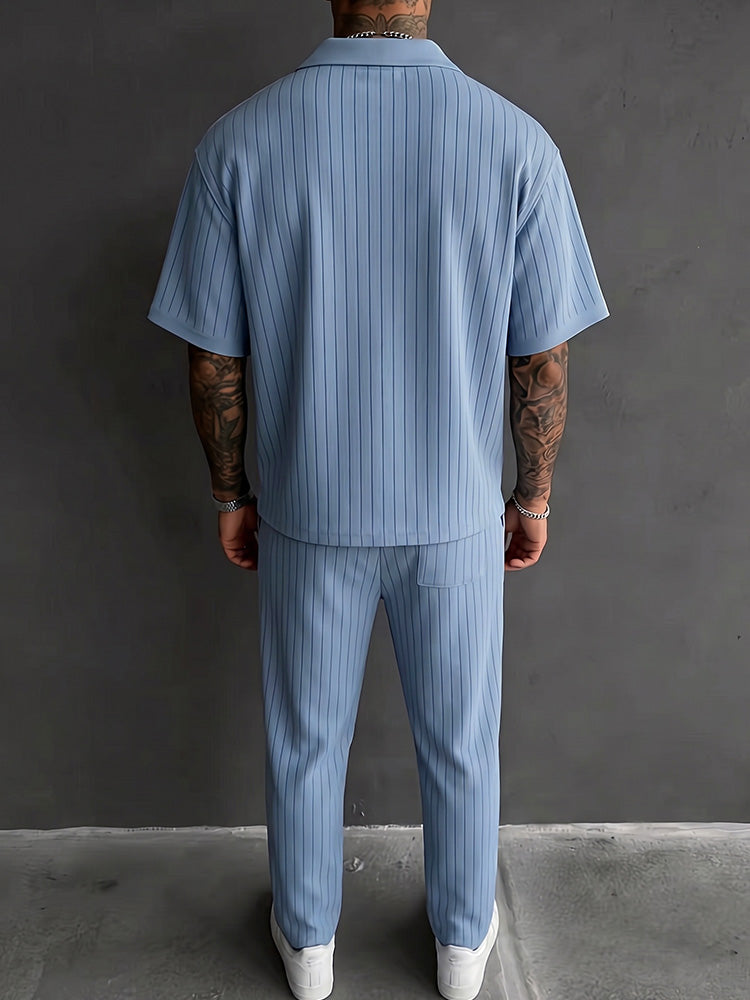 Solid Textured Polo Shirt and Trousers 2 Piece Set