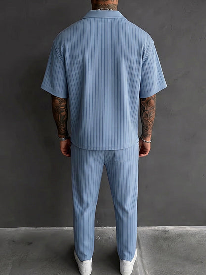 Solid Textured Polo Shirt and Trousers 2 Piece Set