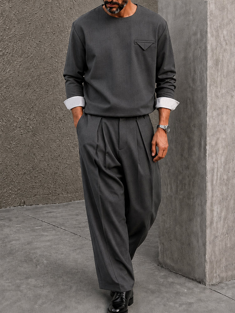 Smart Casual Contrast Cuff 2-Piece Suit Set