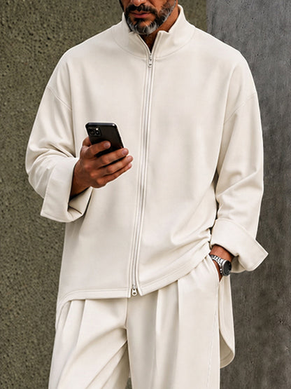 Casual Loose High-Low Hem Shirt Pants Set