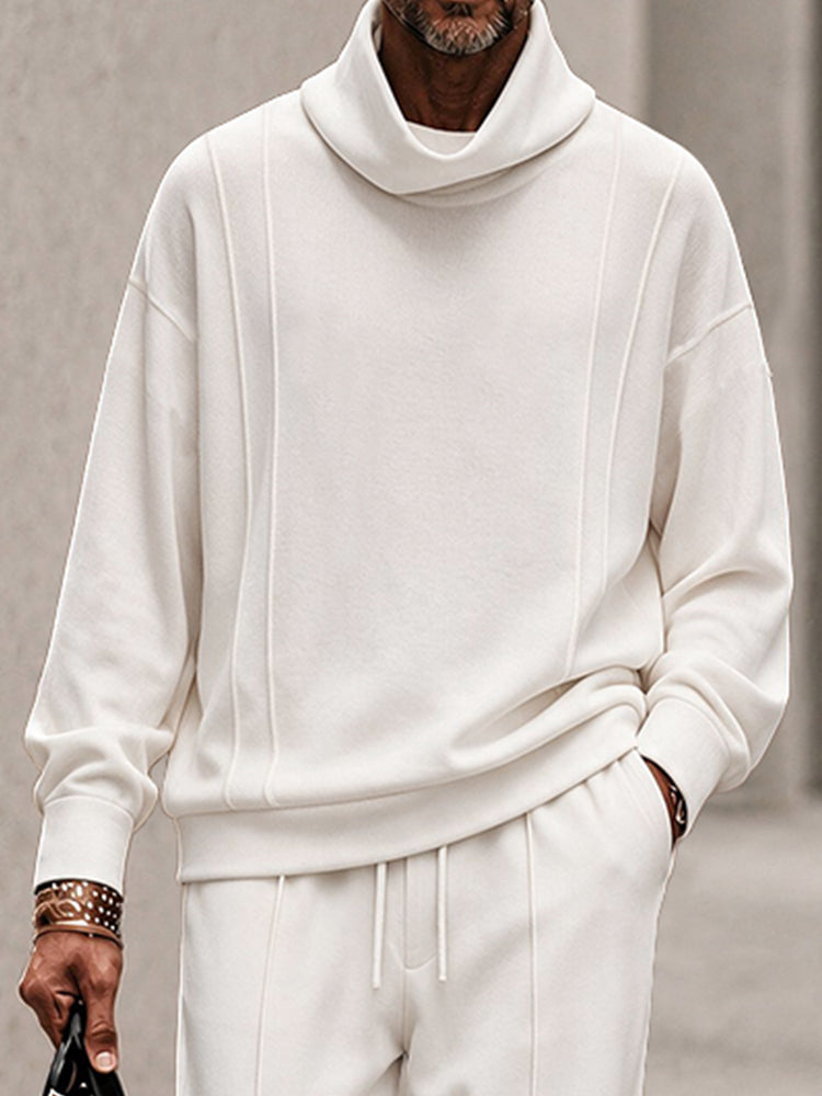 Casual Relaxed Turtleneck Sweatshirt Pants Set