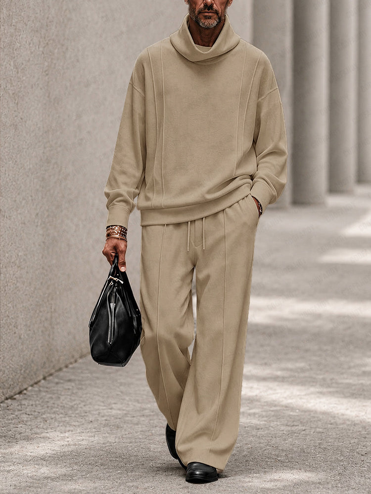 Casual Relaxed Turtleneck Sweatshirt Pants Set
