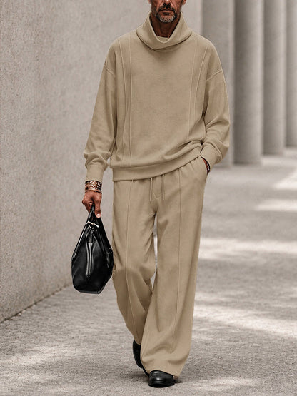 Casual Relaxed Turtleneck Sweatshirt Pants Set