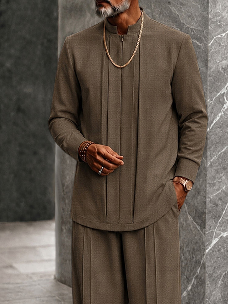 Smart Casual Half-Zip Placket Tunic Shirt Set