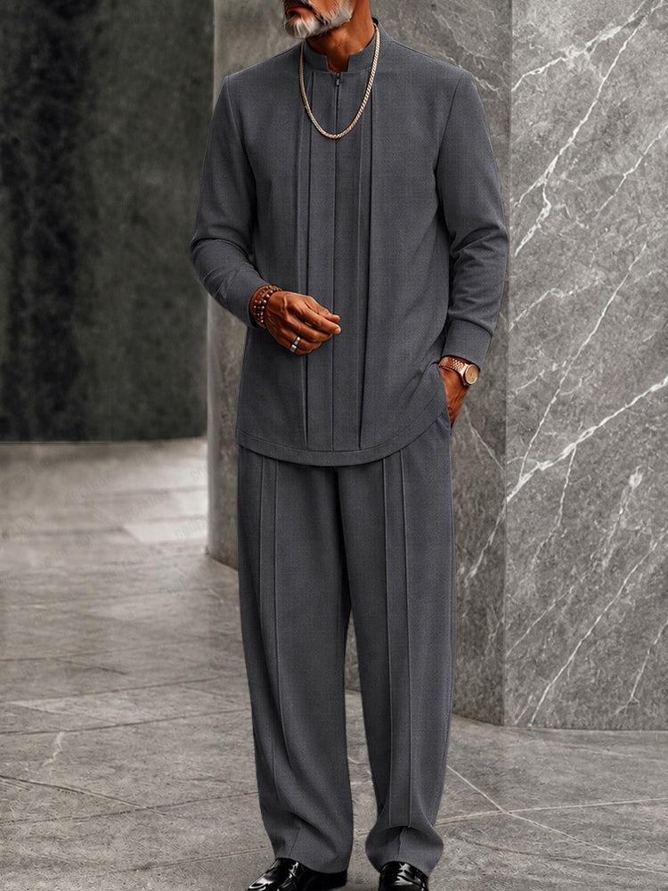 Smart Casual Half-Zip Placket Tunic Shirt Set