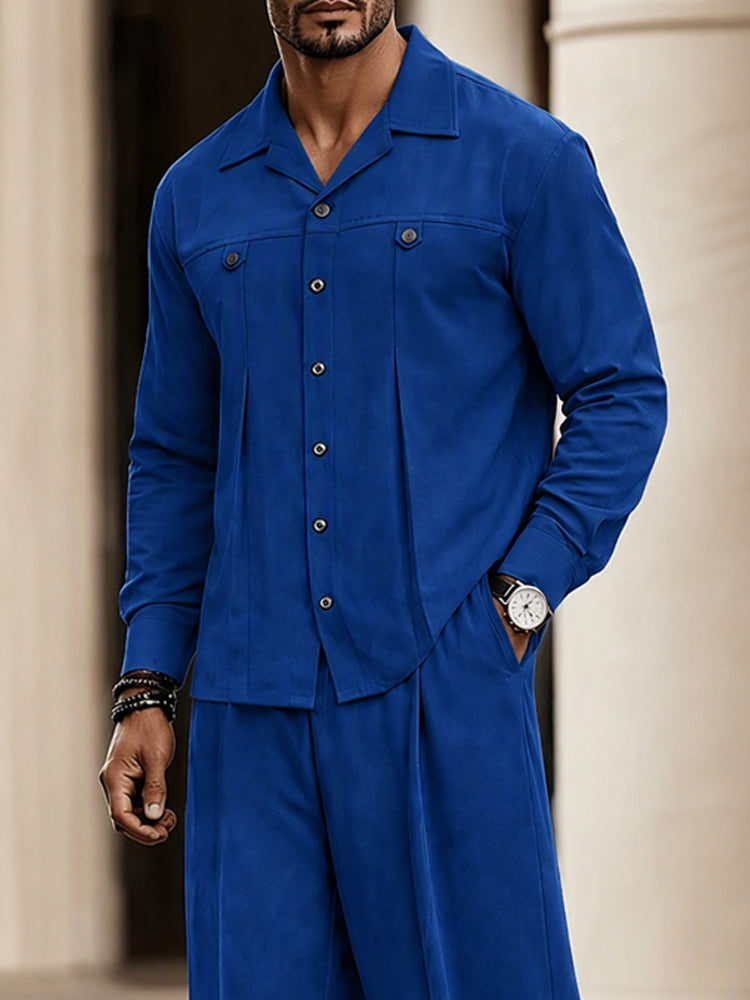 Urban Casual Faux Suede Shirt Pants Set