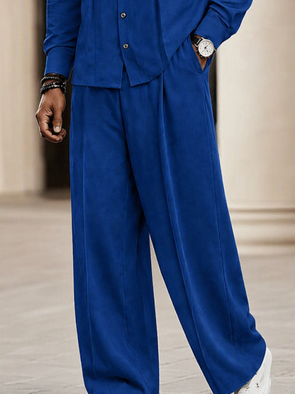 Urban Casual Faux Suede Shirt Pants Set