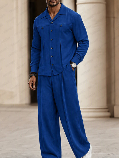 Urban Casual Faux Suede Shirt Pants Set