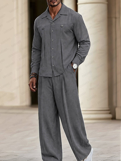 Urban Casual Faux Suede Shirt Pants Set