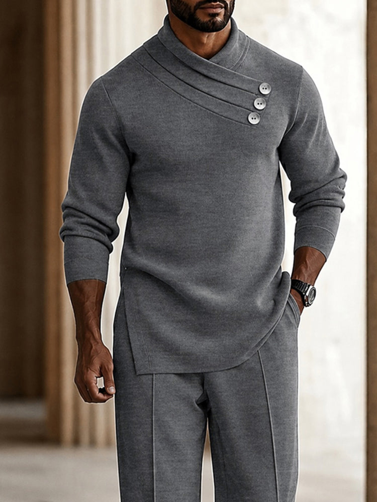 Quiet Luxury Button Detail Collar Matching Set