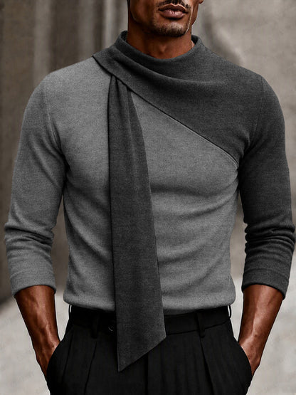 Modern Casual Scarf-Neck Fitted Rib Top