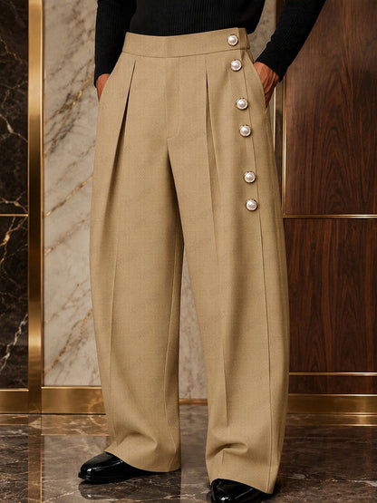 Smart Casual Statement Button Accents Pants