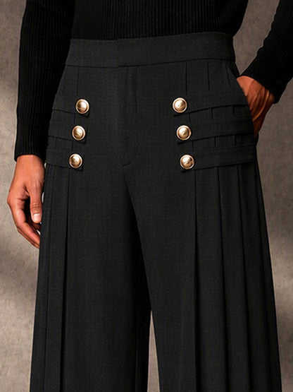 Refined Button Decor Front Pleats Suit Pants