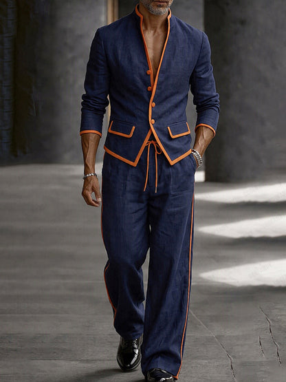 Modern Contrast Trim 100% Cotton Blazer Set