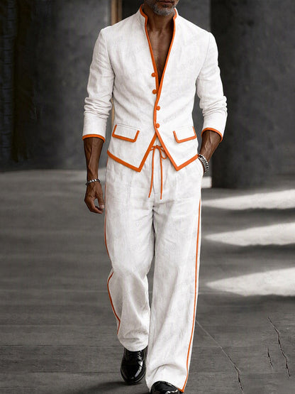 Modern Contrast Trim 100% Cotton Blazer Set