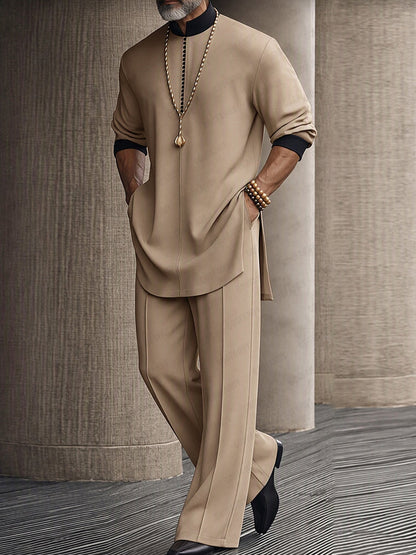 Casual Relaxed Contrast Detail Shirt Pants Set