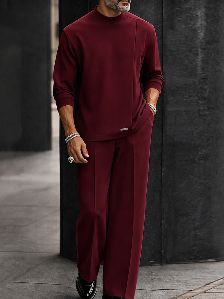 Smart Casual Pleated Design Top Pants Set