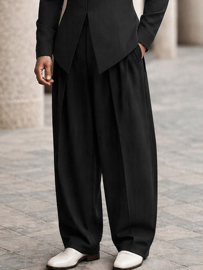 Minimalism Mandarin Collar Longline Top Pants Set