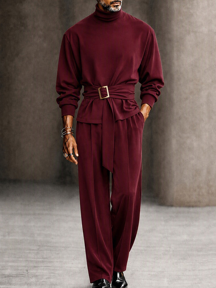 Minimalist Turtleneck Belted Matching Set