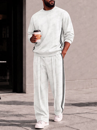 Athleisure Contrast Stripe Sweatshirt Pants Set