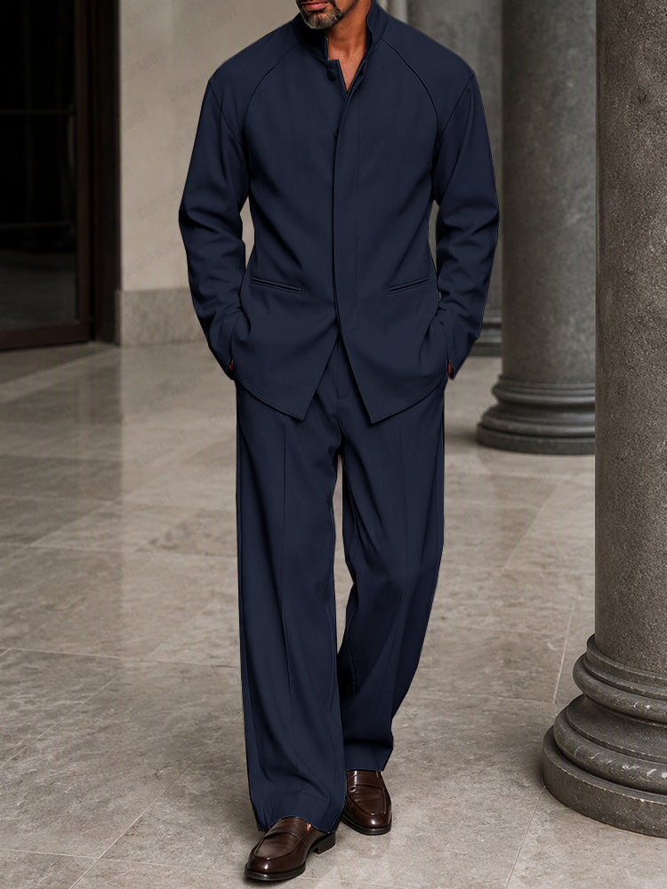 Smart Casual Hidden Placket Jacket Pants Set