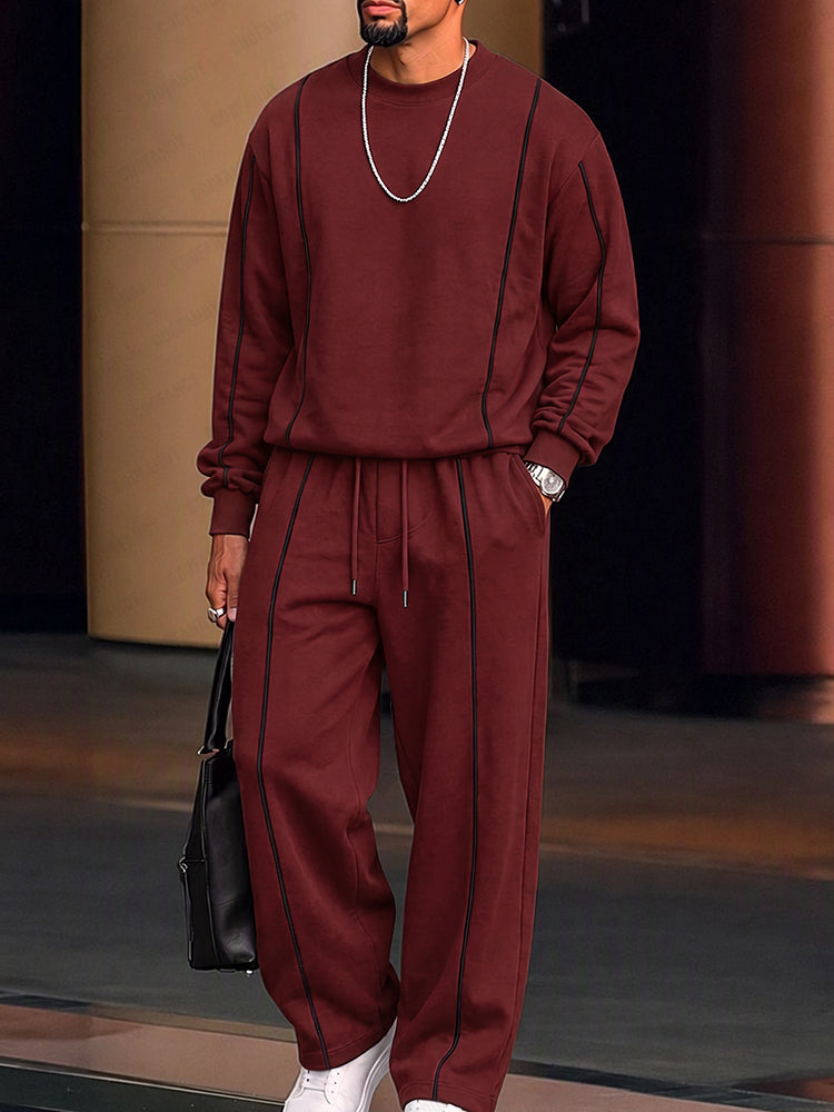 Athleisure Contrast Line Sweatshirt Pants Set