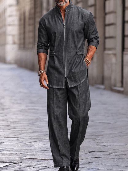 Modern Streetwear Zip-Up Jacket Pants Set