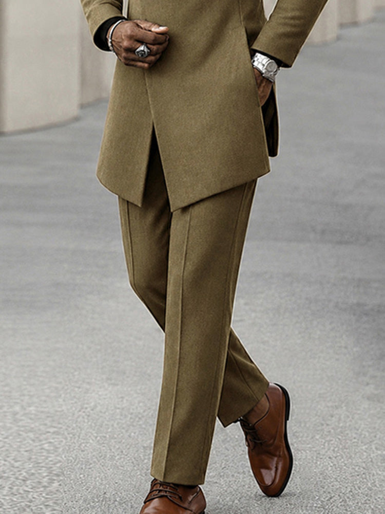 Minimalist Style Diagonal Placket Jacket Set