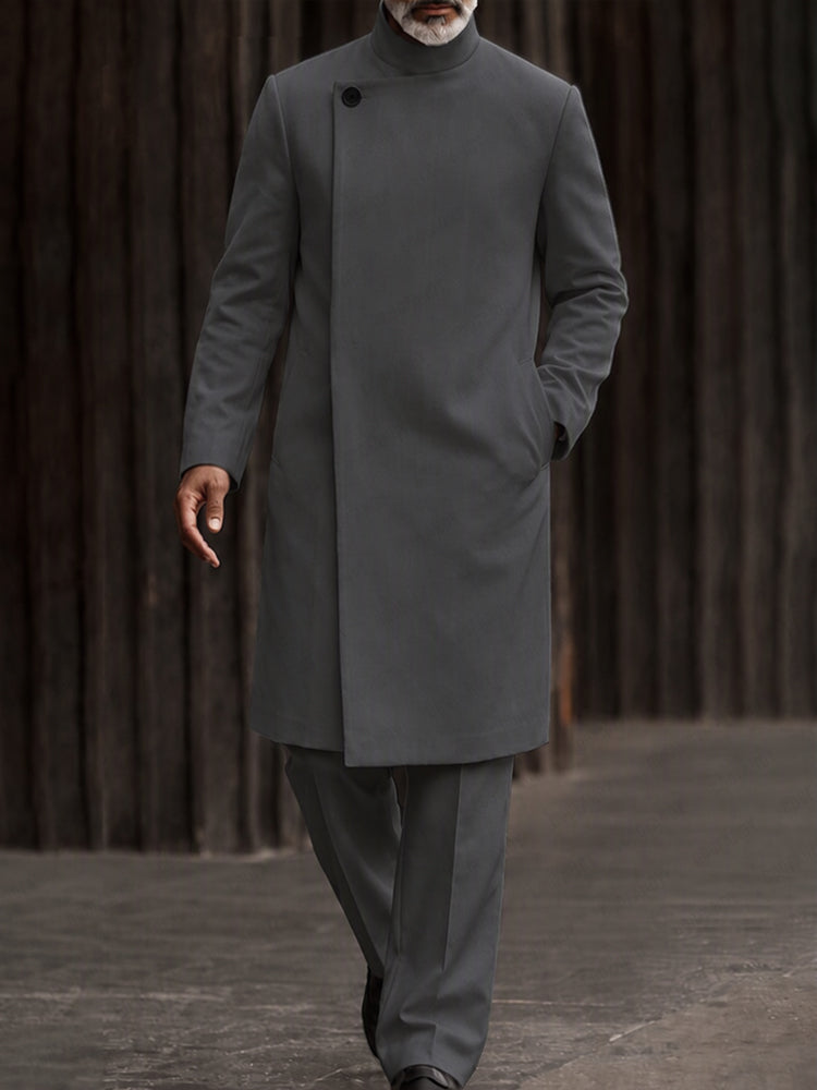 Minimalist Mandarin Collar Long Coat Pants Set