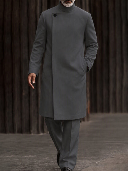 Minimalist Mandarin Collar Long Coat Pants Set
