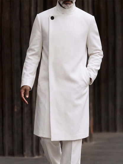 Minimalist Mandarin Collar Long Coat Pants Set