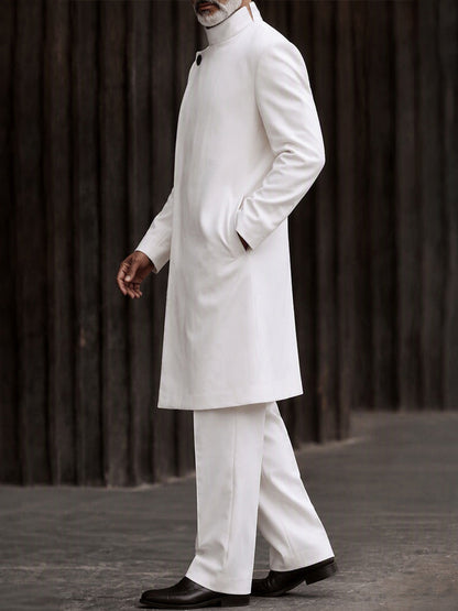 Minimalist Mandarin Collar Long Coat Pants Set