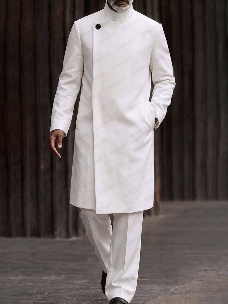 Minimalist Mandarin Collar Long Coat Pants Set