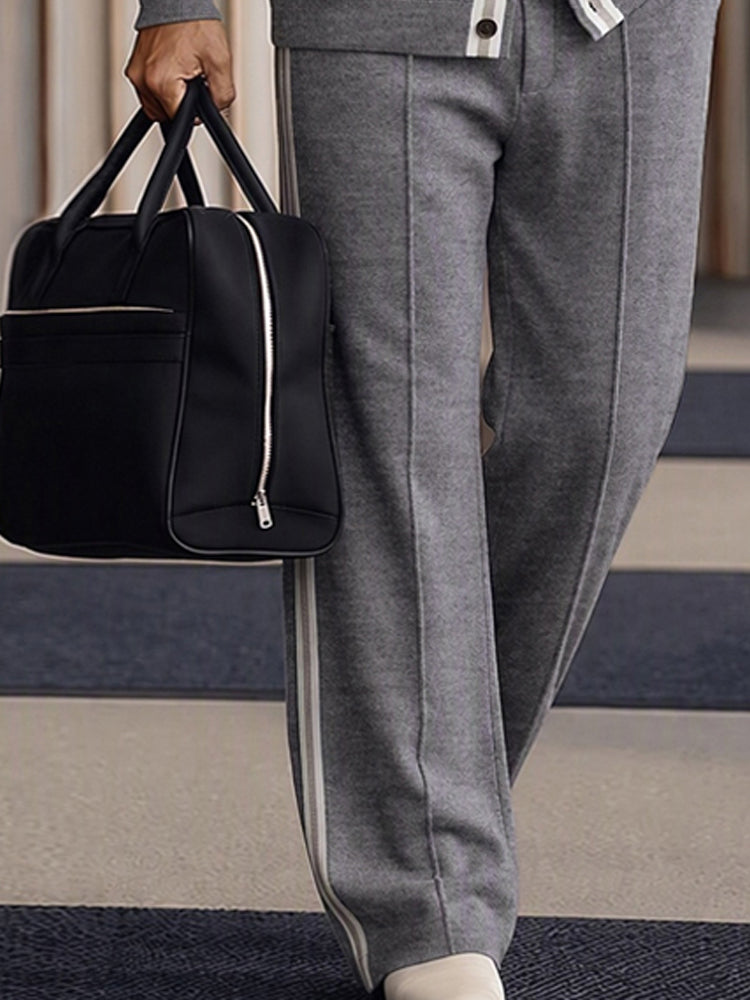 Comfy Contrast Stripe Trim Hooded Cardigan Pants Set