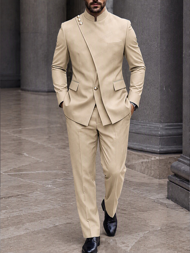 Sharp Tailored Mandarin Collar Blazer Set