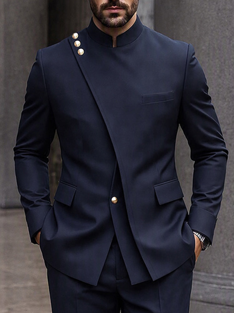 Sharp Tailored Mandarin Collar Blazer Set