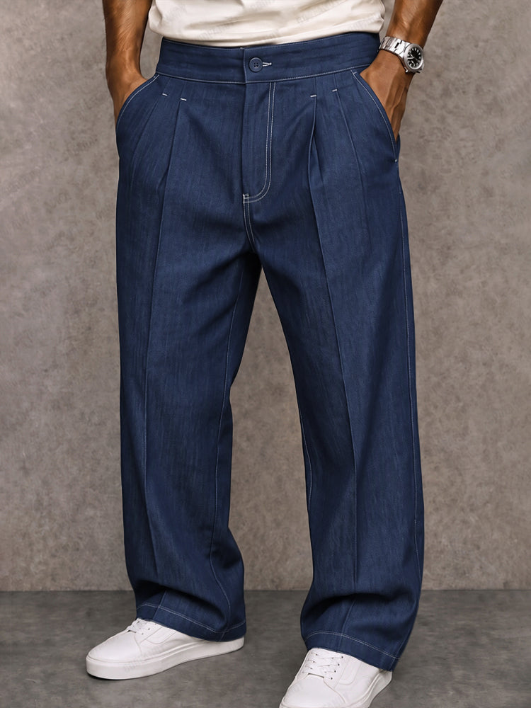Casual Straight Leg Faux Denim Pants