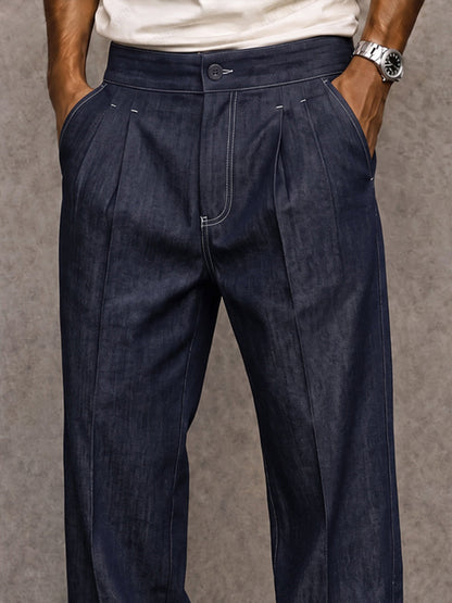 Casual Straight Leg Faux Denim Pants