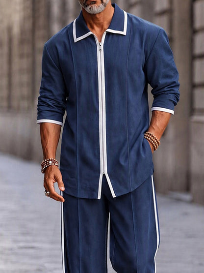 Casual Contrast Detail Faux Denim Matching Set