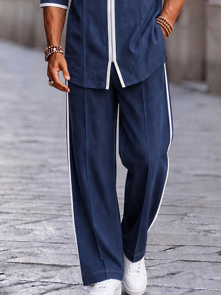 Casual Contrast Detail Faux Denim Matching Set