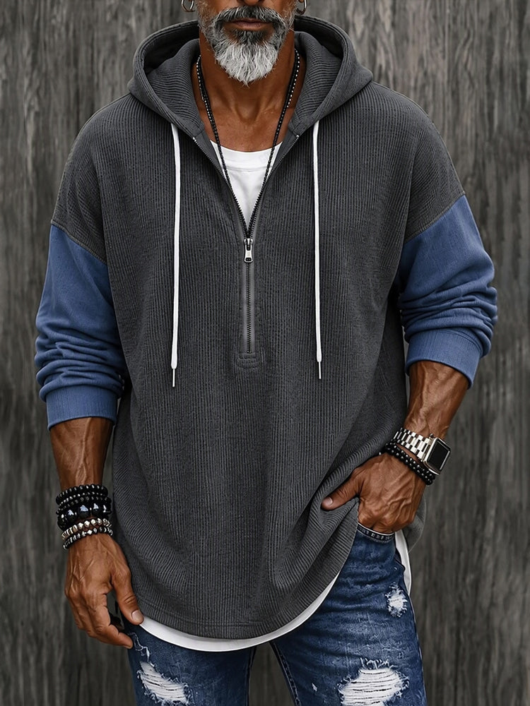Streetwear Denim-Look Patchwork Hoodie
