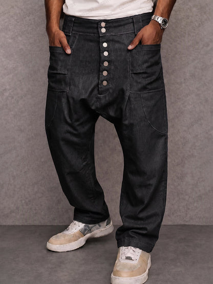 Casual Streetwear 100% Cotton Drop Crotch Pants