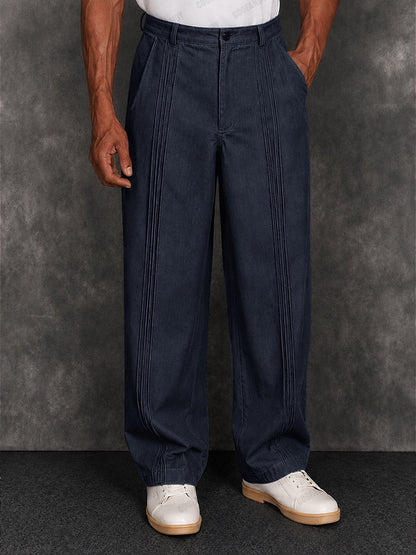 Premium Cotton Front Pleated Faux Denim Pants
