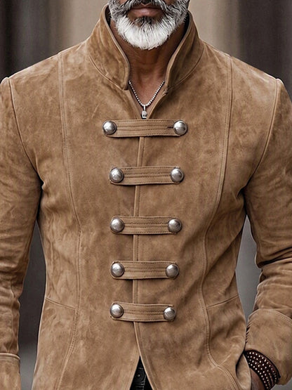 Vintage Faux Suede Stand Collar Jacket